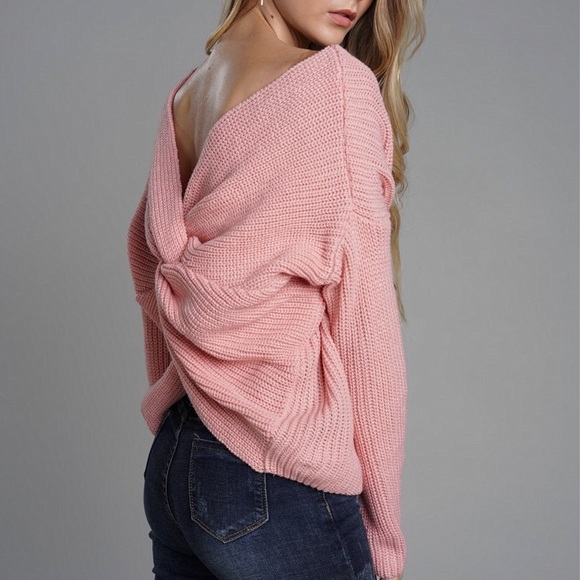5🌟Sunny Day Sexy Pink Long Sleeve Cozy Sweater - Picture 3 of 7